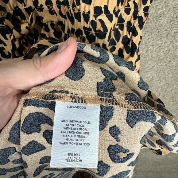 Treasure & Bond Sun Dress Size Small S Tan/Black Leopard Midi Sleeveless V Neck - Picture 10 of 13
